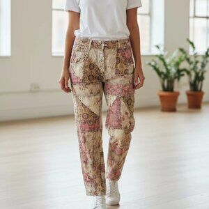 PPP22. Paper Lace Lime/Pink Patchwork Ankle Pants